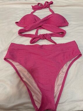 Hot Pink Textured Bikini Set